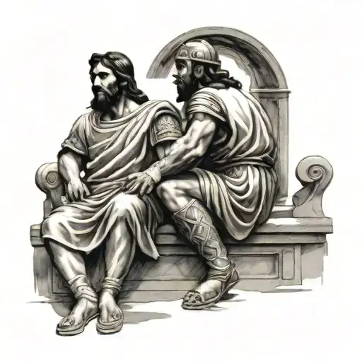 Ancient Roman Soilder Sitting With Jesus