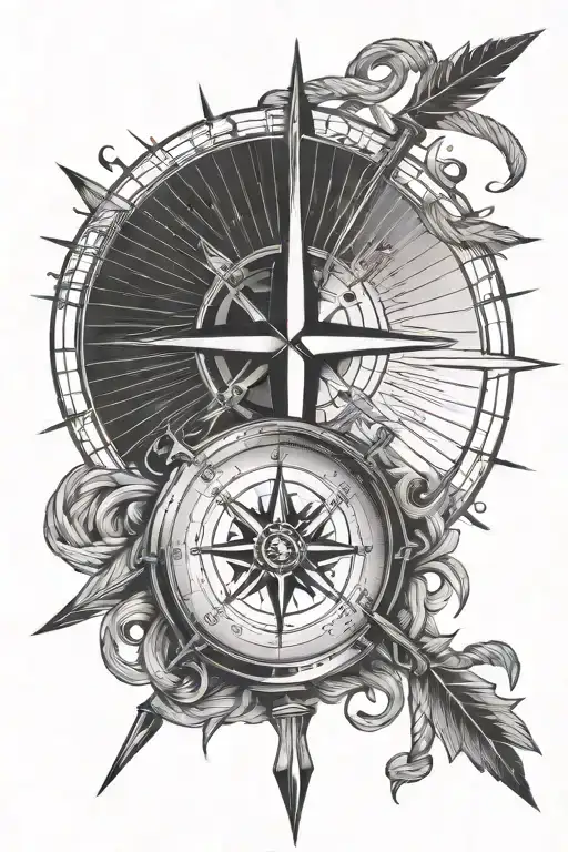 Compass With Rope And Arrow For Forearm Tatto Design