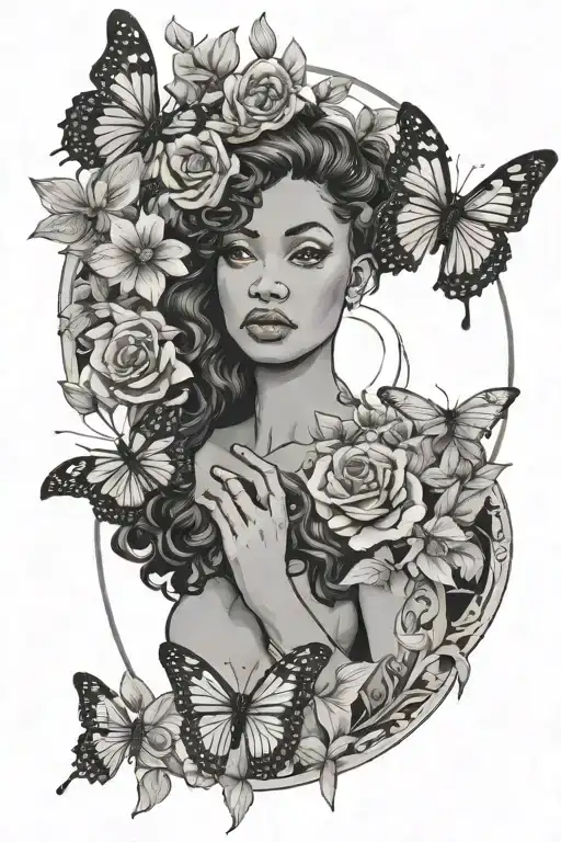 Strength Tarot Card Black Woman Butterflies Flowers