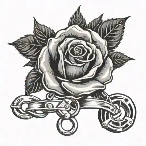 Handcuffs With Cordon Tape Around And A Blue Rose With The Thin Blue Line Logo From The Police