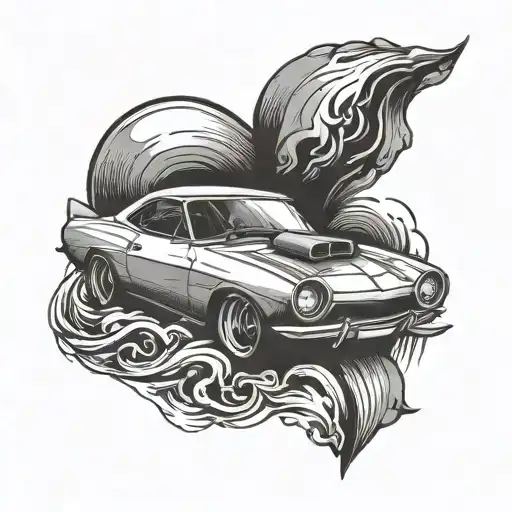 Minimalistic Tattoo Of A Drifting Car In Shape Of A Heart