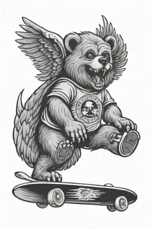 Grateful Dead Bear On Skateboard With Wings And A Halo Cartoon
