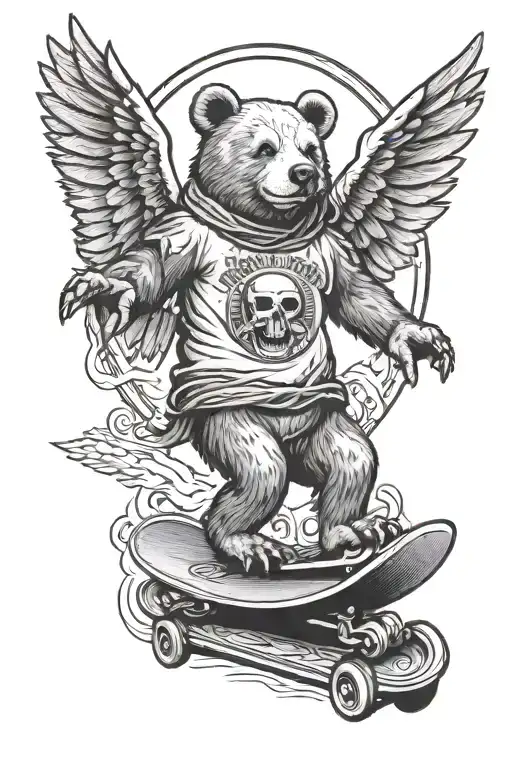 Grateful Dead Bear On Skateboard With Wings And A Halo