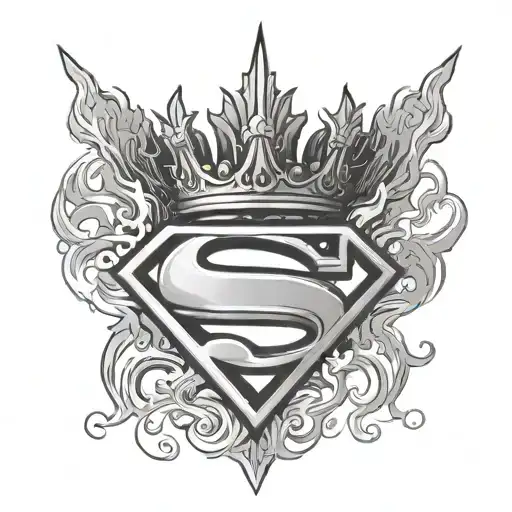 Superman Symbol With Crown On Top And Fire
