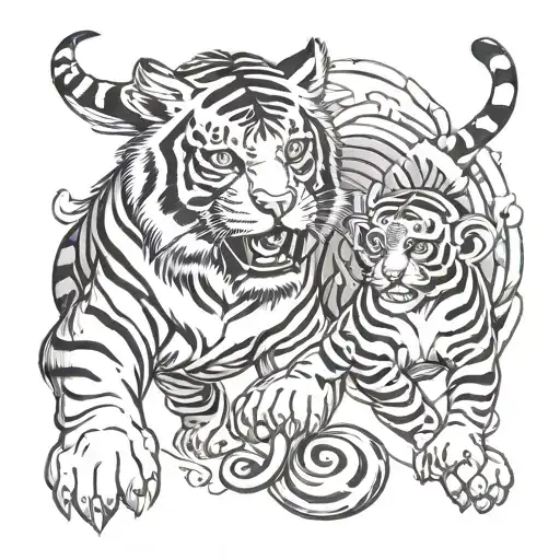 Tiger And Monkey Playing