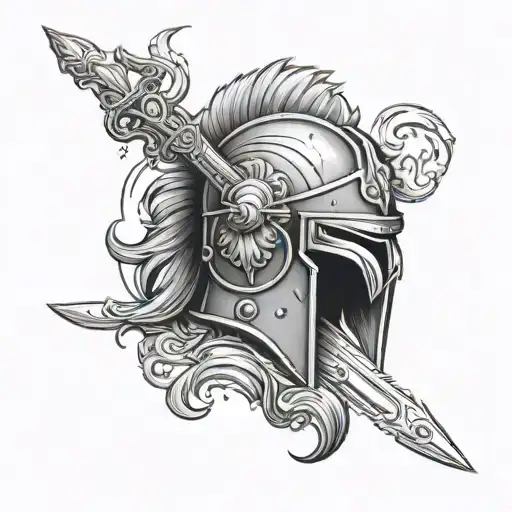 Roman Helmet Lion Sword Tattoo Desing
