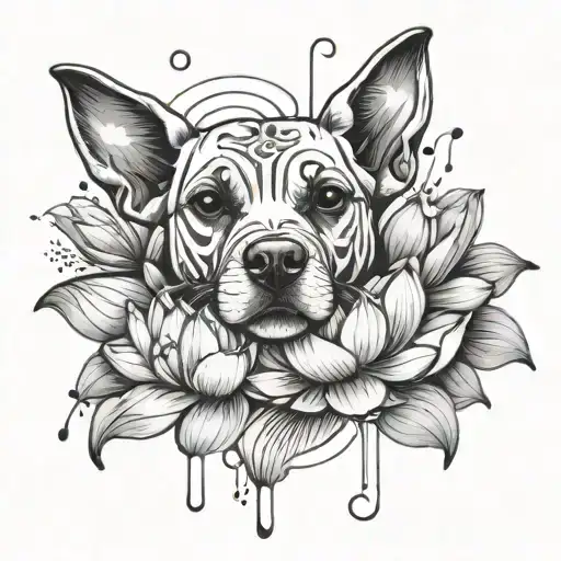 Dog Paws Tattoo With Lotus Flower And Target Buttler