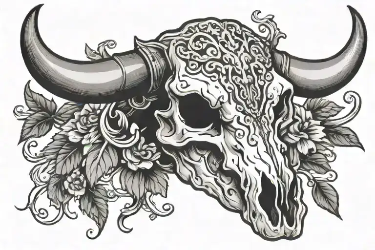 Plain Bull Skull Neo Traditional Style