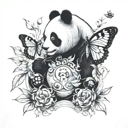 Panda And Butterfly Emerging
