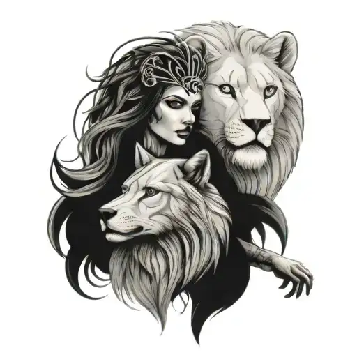 Wolf Lion And Woman