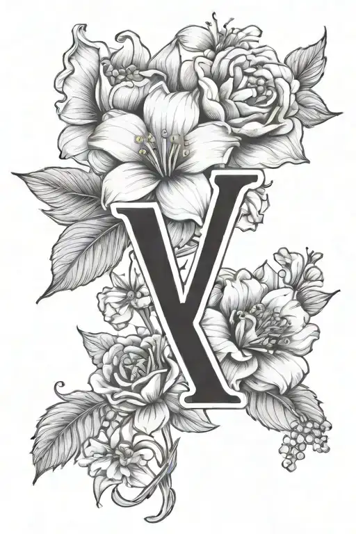 July And February Birth Flowers With The Letter J Fine Line