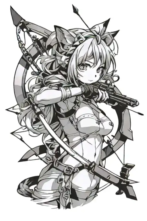 Anime Girl Cat Ears Holding Archery Bow