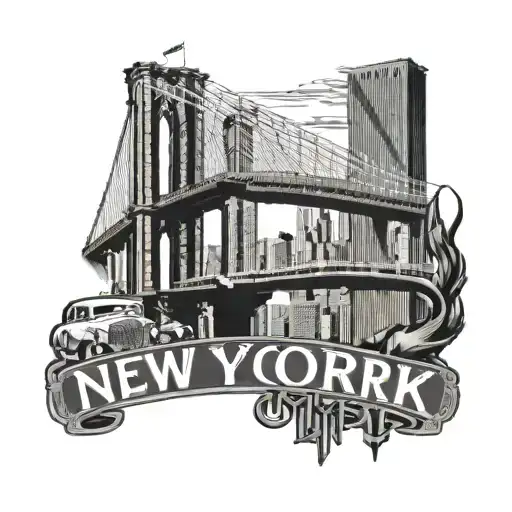 New York Yankeeys Logo With The Brooklyn Bridge Behind It With Lots Of Shading