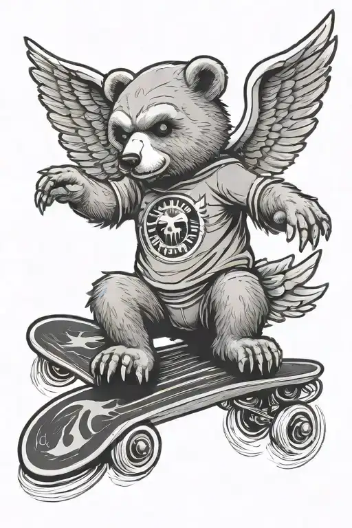 Grateful Dead Bear On Skateboard With Wings And A Halo Cartoon