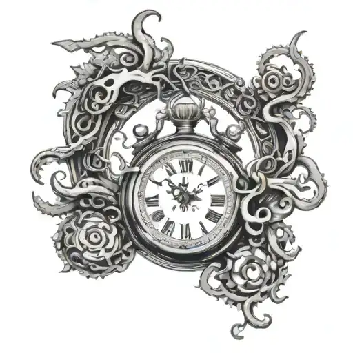 Roman Numeral Clock And Tentacles Wrapping