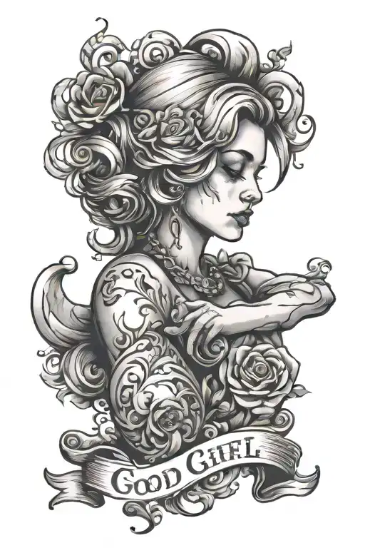 The Word Good Girl On The Arm That's Only Viewable From A Bottom Position