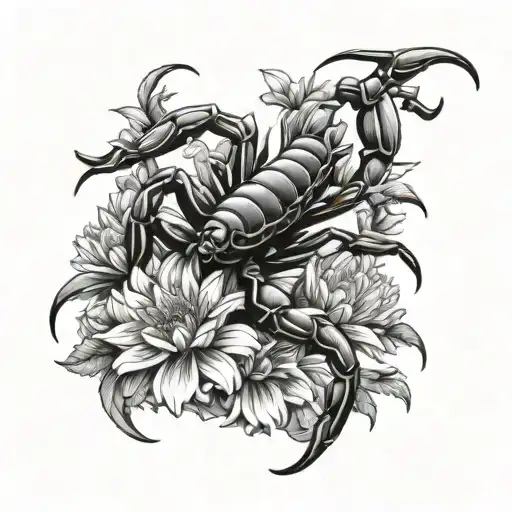 Scorpion On Top Of Three Chrysanthemum Flowers
