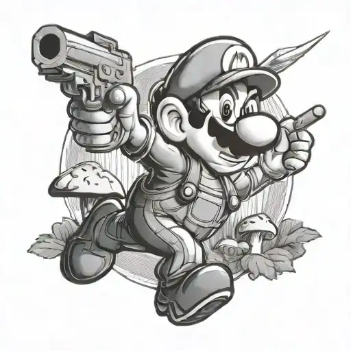 Mario Pointing Gun To Mushroom