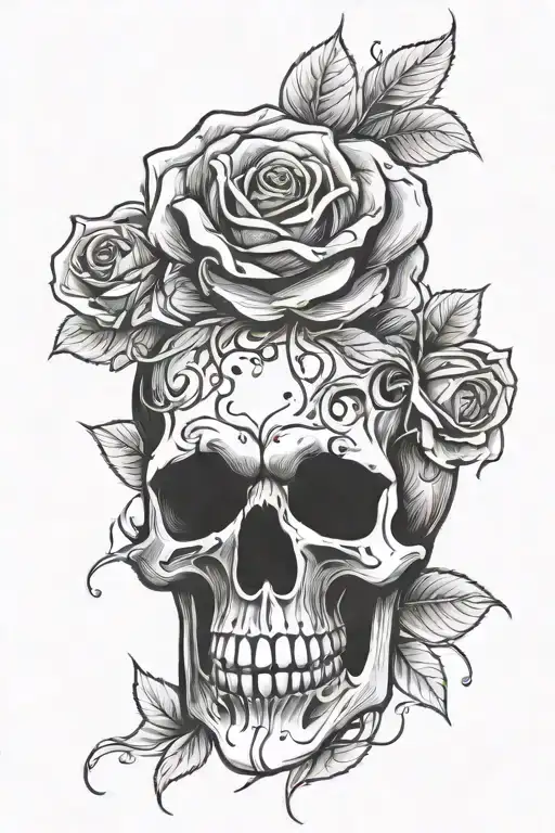 Skull With A Rose Intertwined