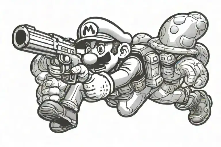 Mario Pointing Gun To Mushroom