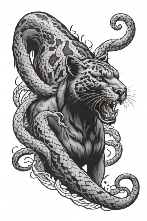 Panther Fights With Snake On Different Sides