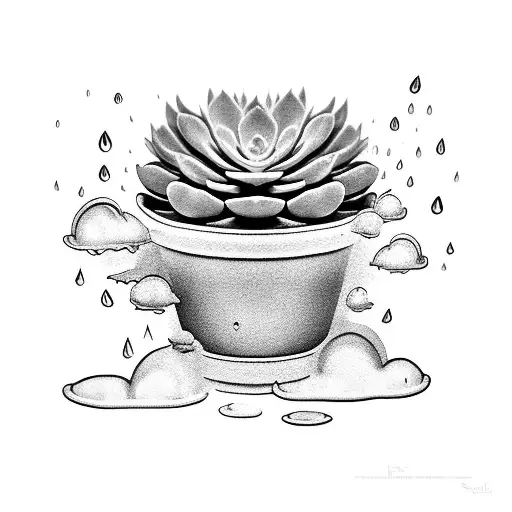 Potted Succulent Under Rain Cloud