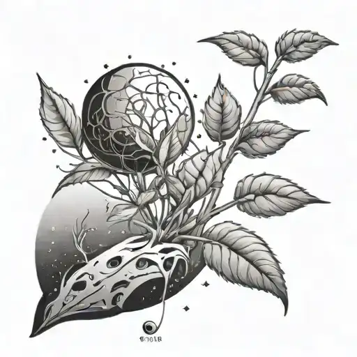 A Science-themed Tattoo Of A Plant Growing On A Distant Planet