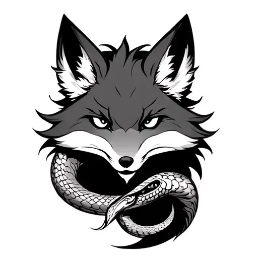 Nine Tailed Fox With A Snake