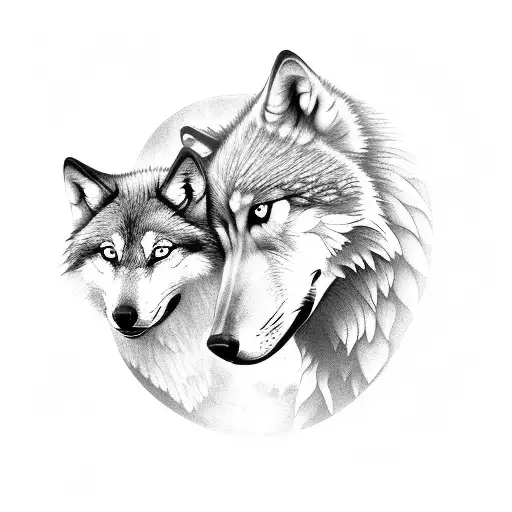 Wolf And Cub In The Mountings With A Rising Phoenix