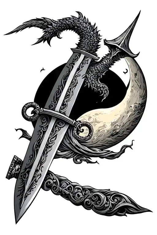 A Mythical Dagger With The Moon In The Background
