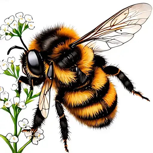 Bumble Bee With Babies Breath Flower