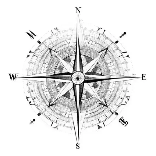 A Compass Rose Designed With Intricate Circuit Board Patterns