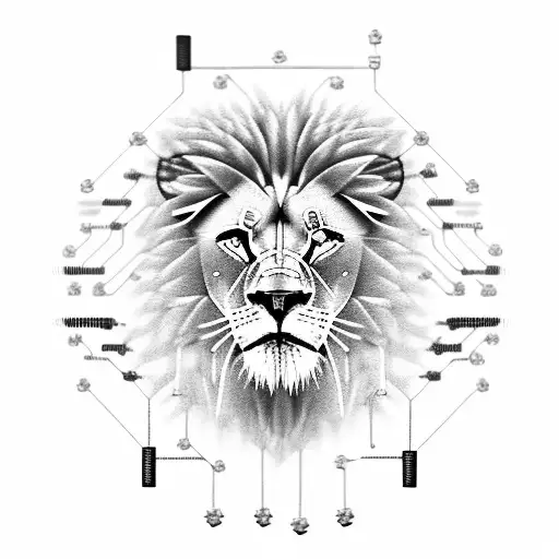 A Cybernetic Lion With Circuitry And Technological Elements