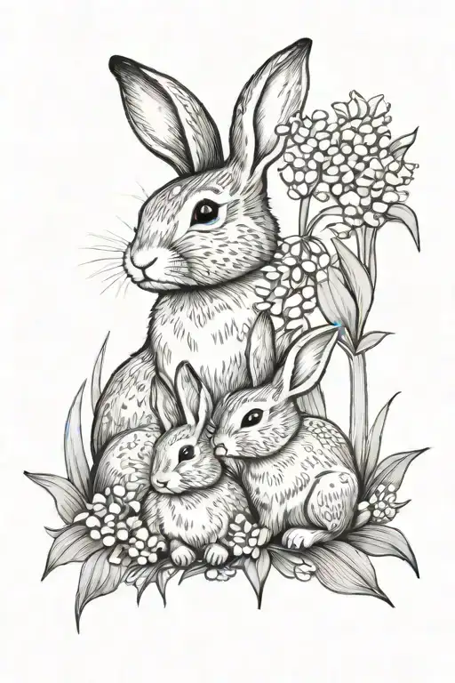 Big Bunny And Little Bunny In A Field Of Lily Of The Valley