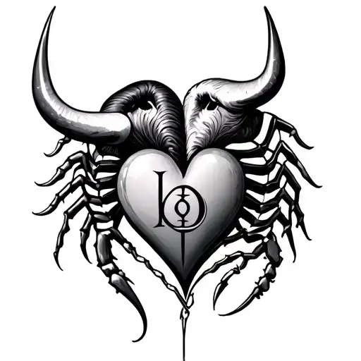 Taurus And Scorpio Sybol In A Heart Aquarius Symbol In Middle Of The Heart