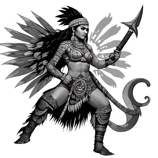 Female Aztec Warrior Wielding