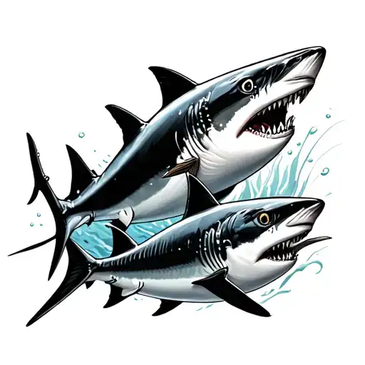 Shark And Tuna Swimming Together