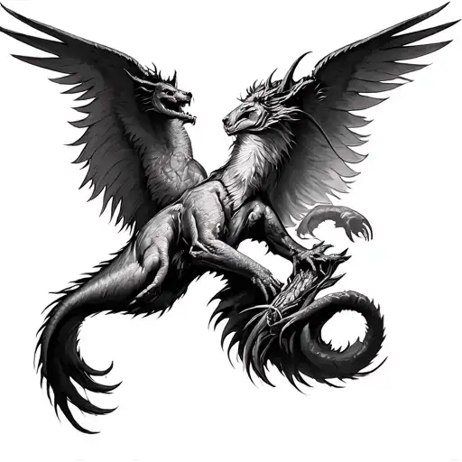 Realism Tattoo Sleeve Of Mythical Creatures From The Bible