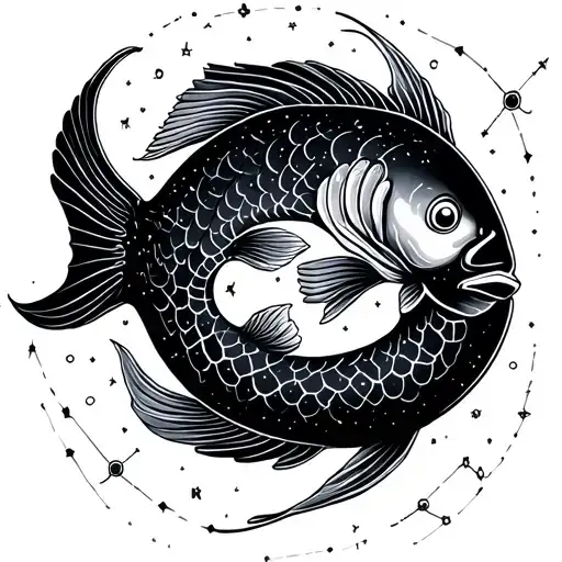 Pisces Fish Swimming Around Pisces Constellation