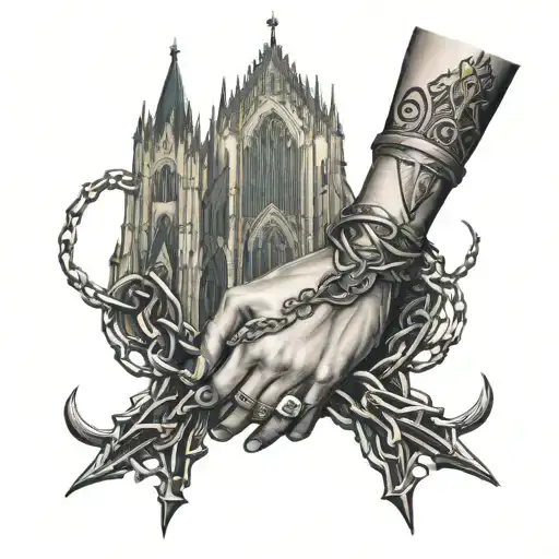 Wrist Tatoo Of Chains And Gothic Cathedral Vibe