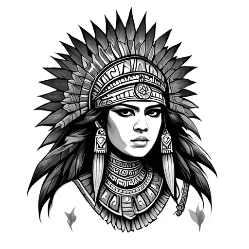 Female Face Aztec Warrior With Headpiece Complex