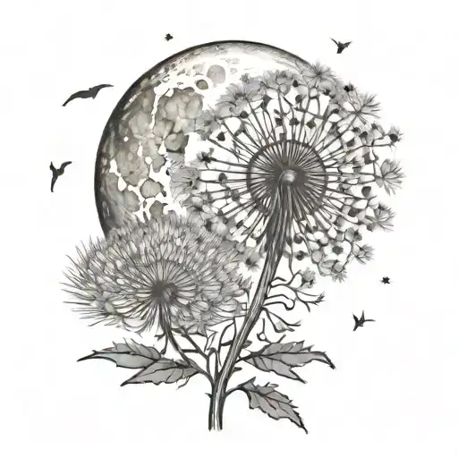 Moon With Dandelion Blowing