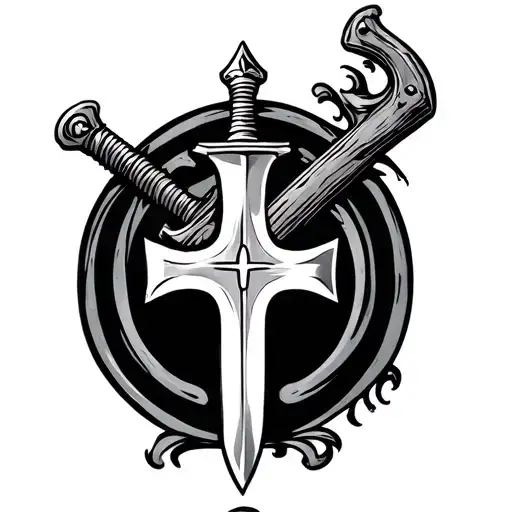 Swiss Alps And Sword With Swiss Cross