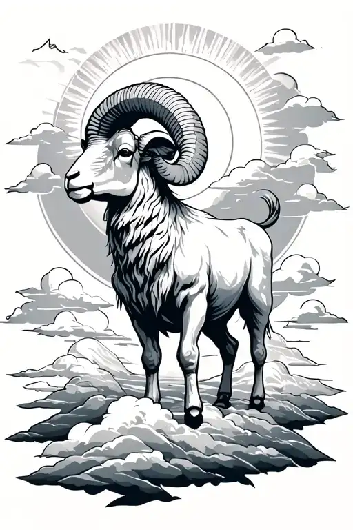 Ram With Clouds In The Background And A Sun