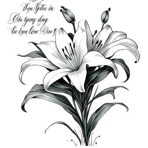 White Lily Flowers Growing And Fading Away With A Phrase In Cursive Writing