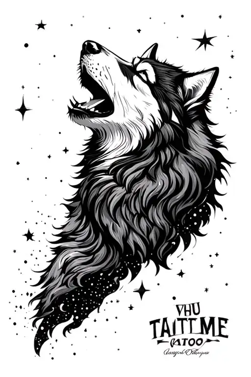 Wolf Howling Into Space Themed