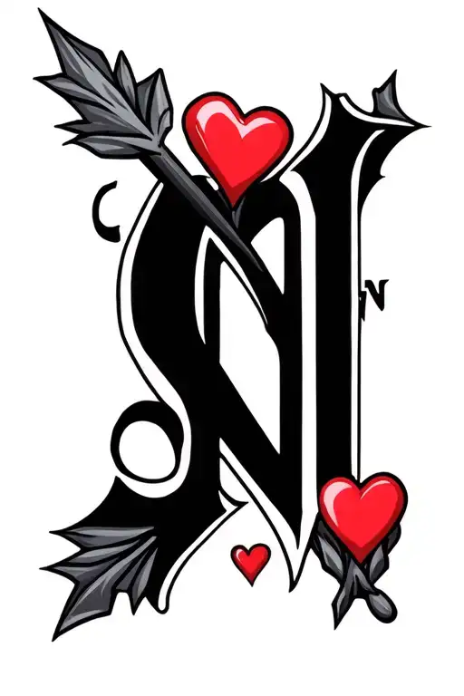 Arrow With Hearts And The Letters N T S Letter