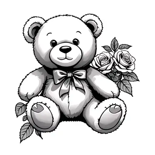 Teddy Bear With Roses Growing