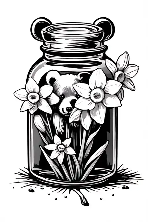 Honey Bear Bottle With Daffodils Growing Out Of It