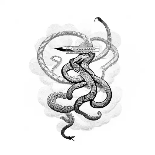 Snake With Katana And Sakura